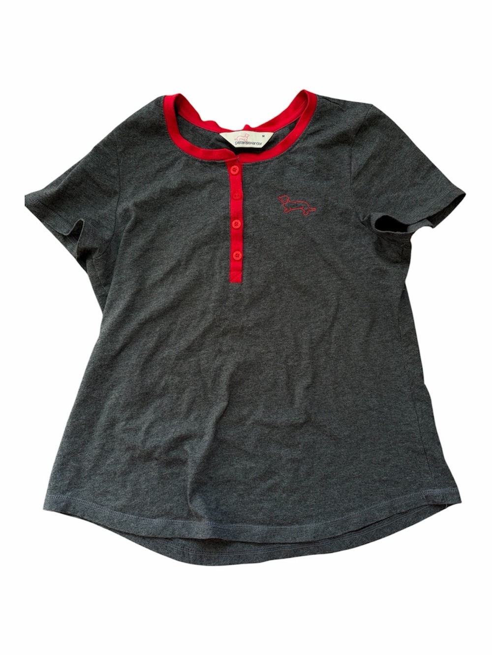 Peter Alexander Women’s Grey Henley Pajama Sleep Shirt Red Trim Loungewear Top